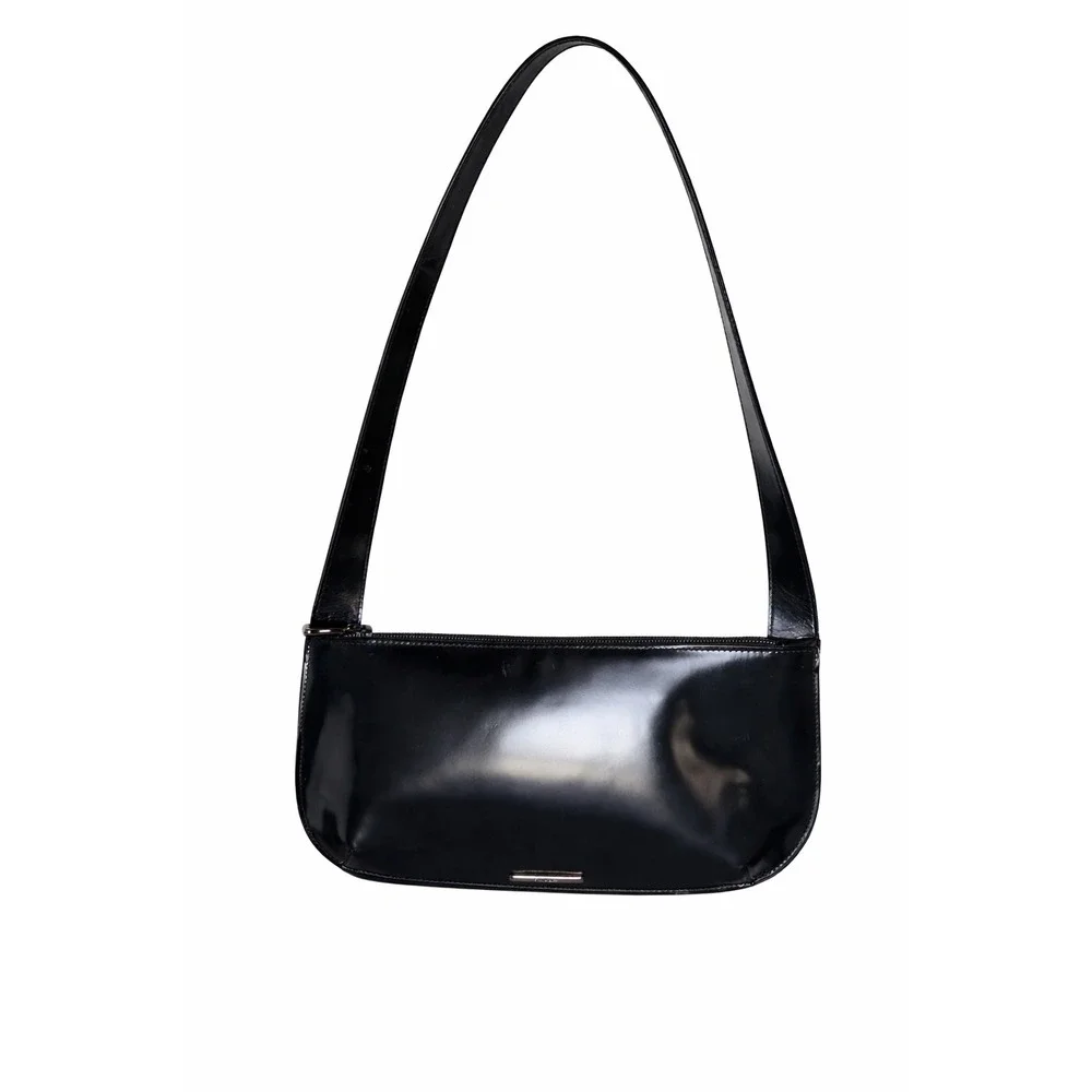 Vintage Furla Shoulder Bag‎ Black Patent Leather Made in Italy Y2K Minimalist